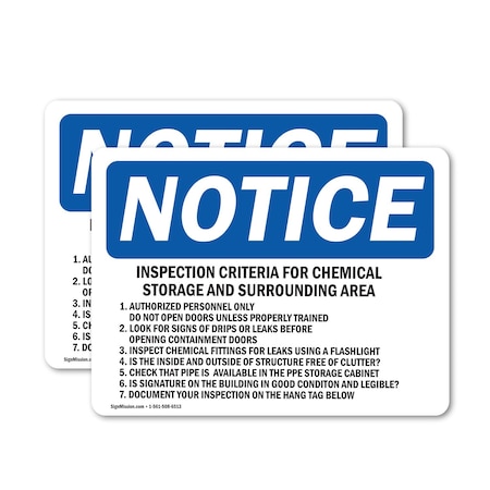 Signmission Inspection Criteria For Chemical Storage, 18 in W x Rectangle, Vinyl Decal OS-2PACK-NS-D-1218-L-13709